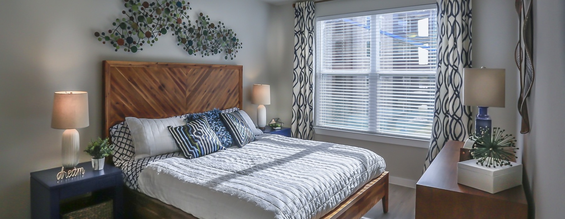 Bedroom with natural lighting and high ceilings