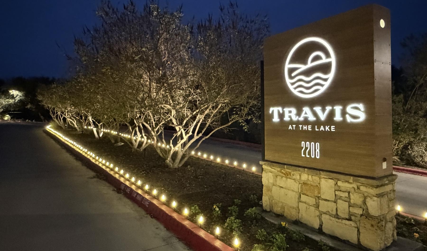 a sign with lights on it
